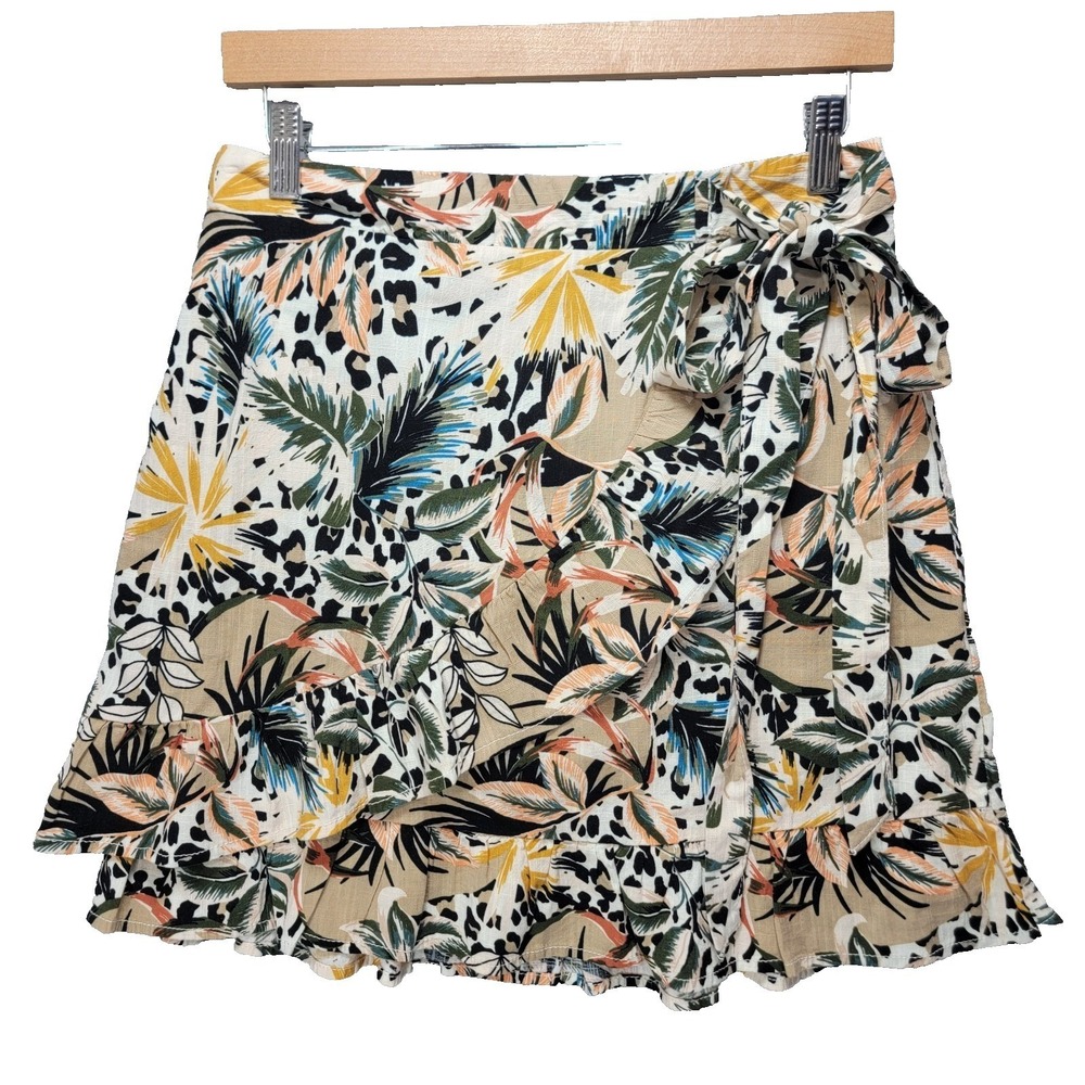 Leopard Cheetah Skort Womens S Tropical Ruffle Bow Tie‎ Shorts Palm Wild NWOT